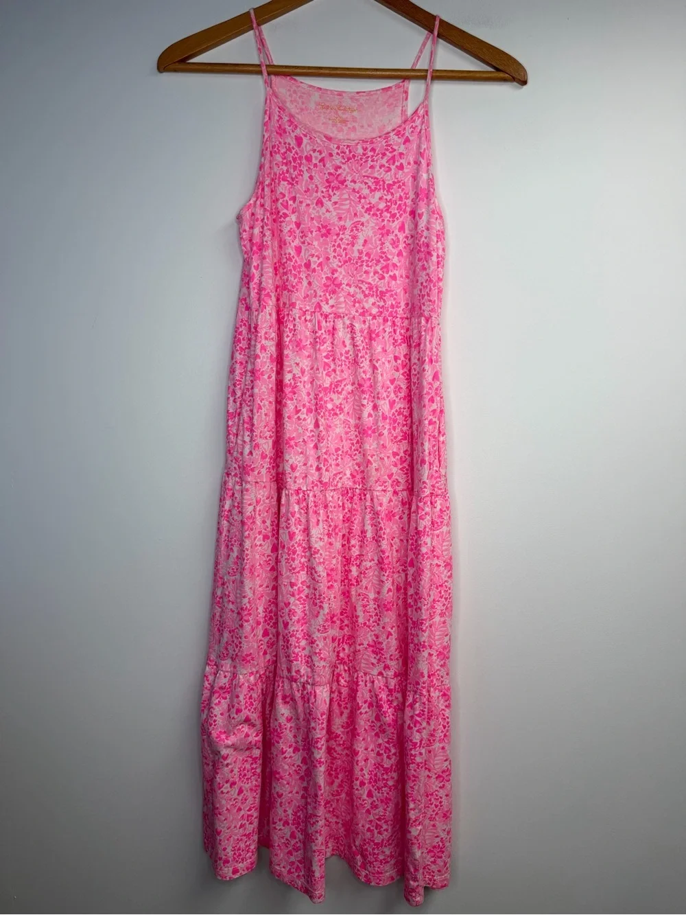 Lilly Pulitzer Bright Pink Floral Harleigh Tiered Maxi Dress Large 8-10